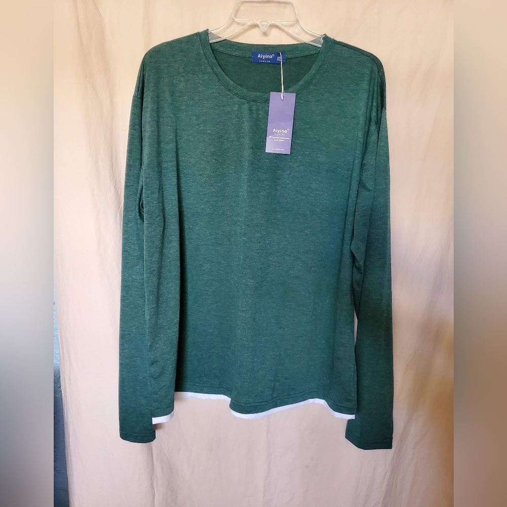 Aiyino Fashion-Hooker Green Long Sleeve T-shirt Size XL